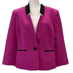 Raspberry Purple Pink 3/4 Sleeve Suit Jacket with Black Trim